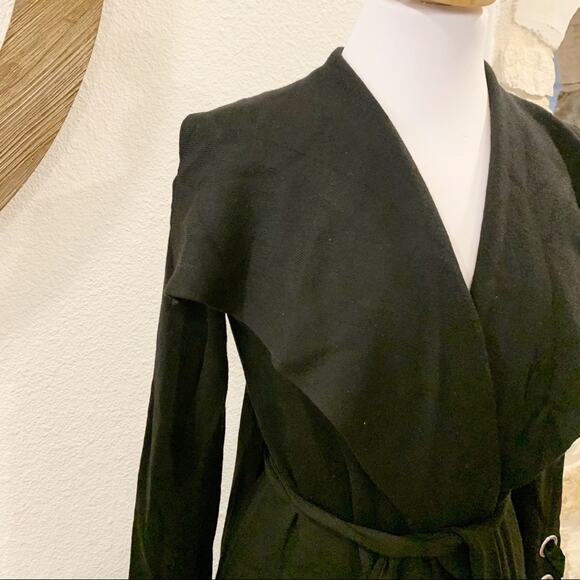Dynamite Long Belted Cardigan Sweater Shawl Collar Black XS - Picture 2 of 6